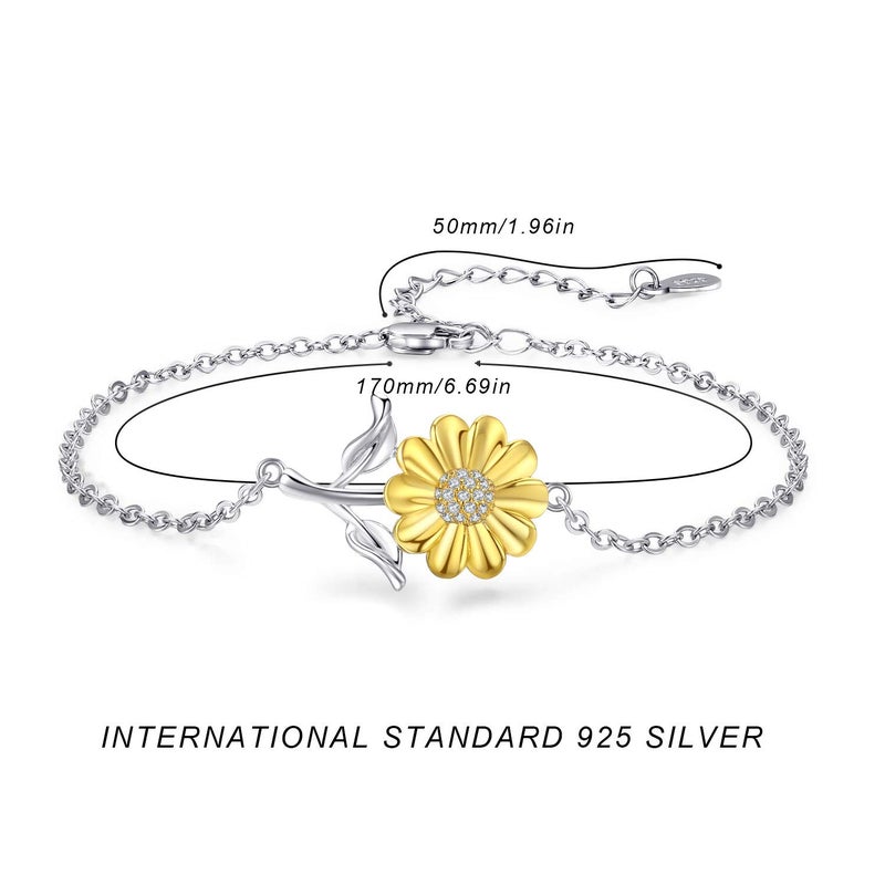 Cuoka Sunflower Bracelet 925 Sterling Silver Sunflower You Are My Sunshine Flower Floral Jewelry Sunflower Mother Day Gift Summer Jewelry for Women Girfriend with Gift Box for Valentine's Day Birthday Anniversary or Christmas Mother's Day - Image 5